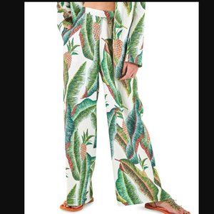 FARM Rio Tropical Print Wide Leg Pants - Green and White